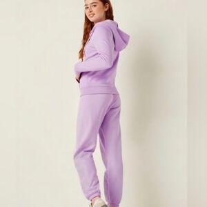 VS PINK Full Zip Purple Shine Hoodie & Classic Pants Bling Logo Set Size XS/S